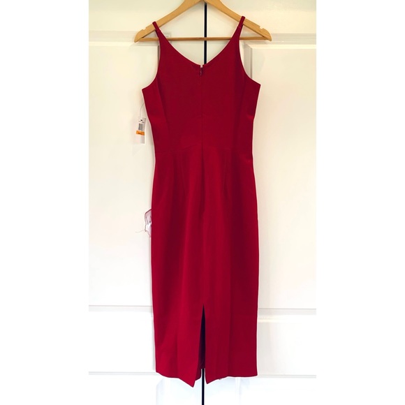 Dress the Population Cocktail Dress Lyla Midi Sheath Garnet Red Crepe Size Small - Picture 6 of 12
